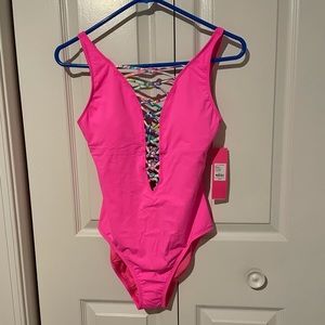 NWT Pink Starburst Isle Lattice One Piece